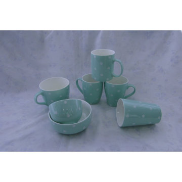 Light Blue Color Glazed Mugs and Bowls